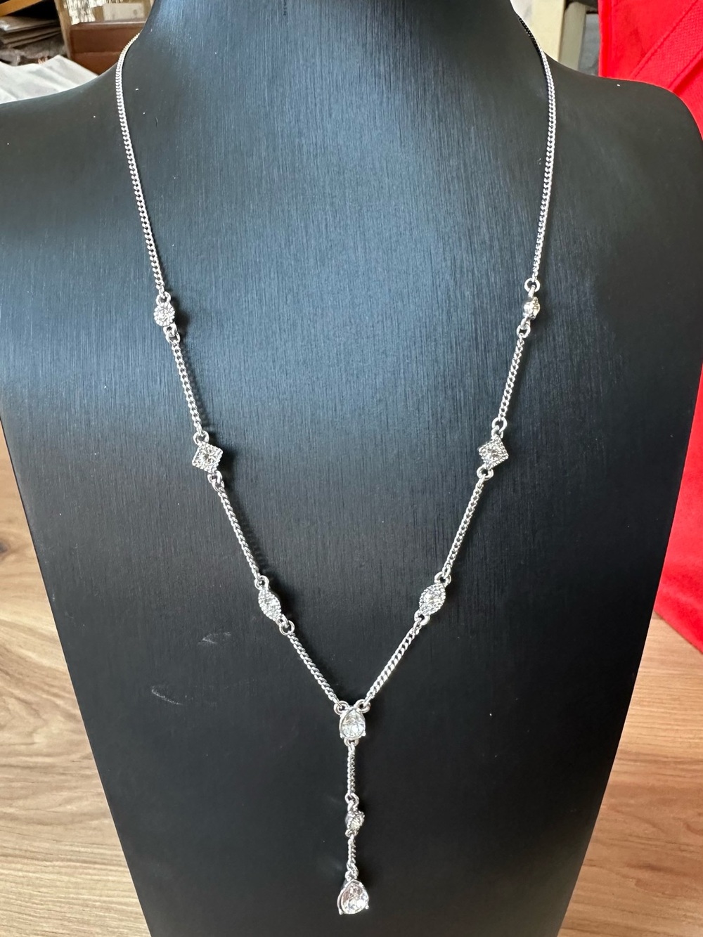 Givenchy Silver-Tone Y Necklace with Sparkling Clear Accents
